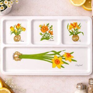 Vintage Melamine Divided Tray Floral Serving Retro TV Tray 20 Inch Senior Living